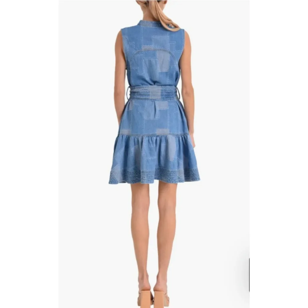 Ciebon Dress Large‎ Blue Elly Patchwork Denim Mini Shirtdress Belted - Picture 2 of 13